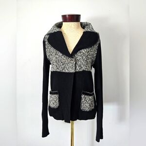 LINEA DOMANI  Black and White Mixed Media Knit Cardigan with Safety Pins. Size S